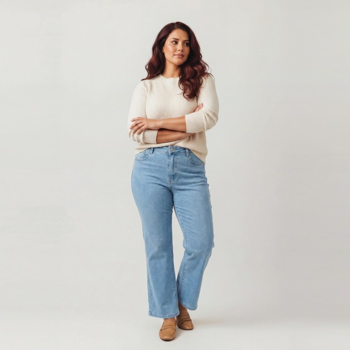 Jeans Wide Leg Azul Claro Mujer Cintura Alta