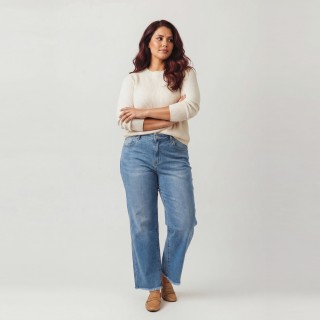 Jeans Wide Leg Talla Grande Azul Lavado Mujer