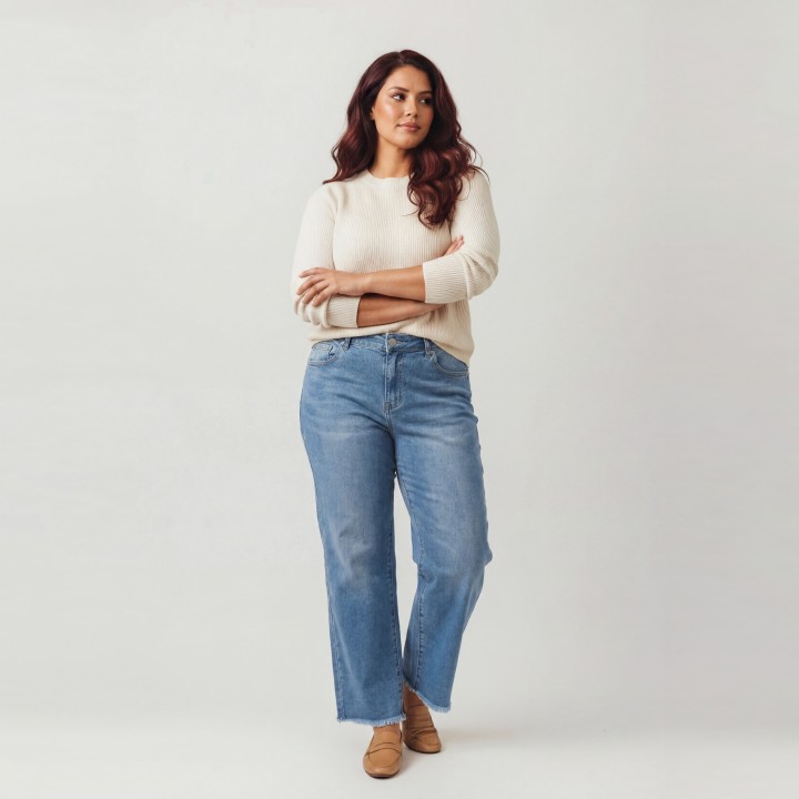 Jeans Wide Leg Talla Grande Azul Lavado Mujer