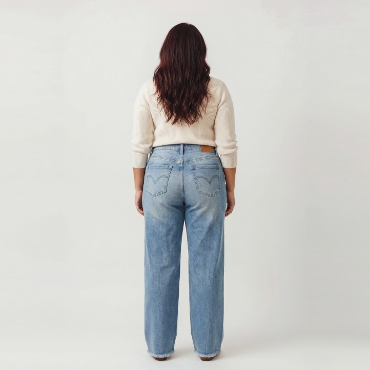 Jeans Wide Leg Talla Grande Azul Lavado Mujer