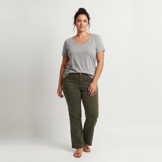 Pantalón Flare Verde Militar Mujer Bolsillos