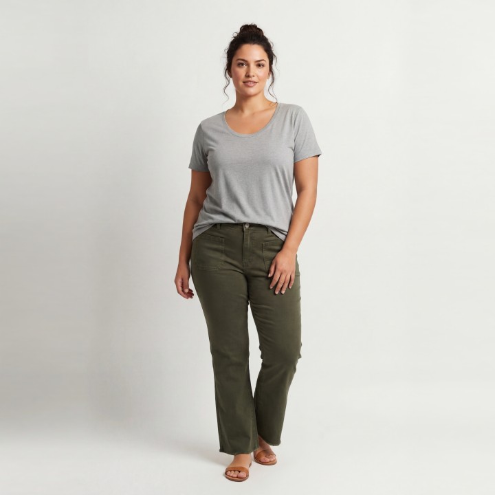 Pantalón Flare Verde Militar Mujer Bolsillos