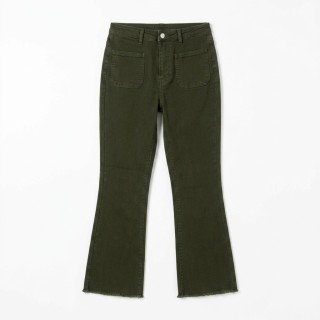 Pantalón Flare Verde Militar Mujer Bolsillos