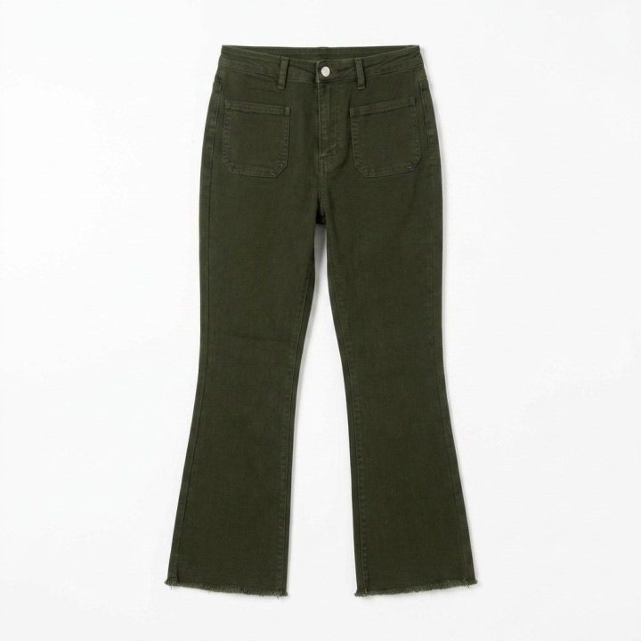 Pantalón Flare Verde Militar Mujer Bolsillos