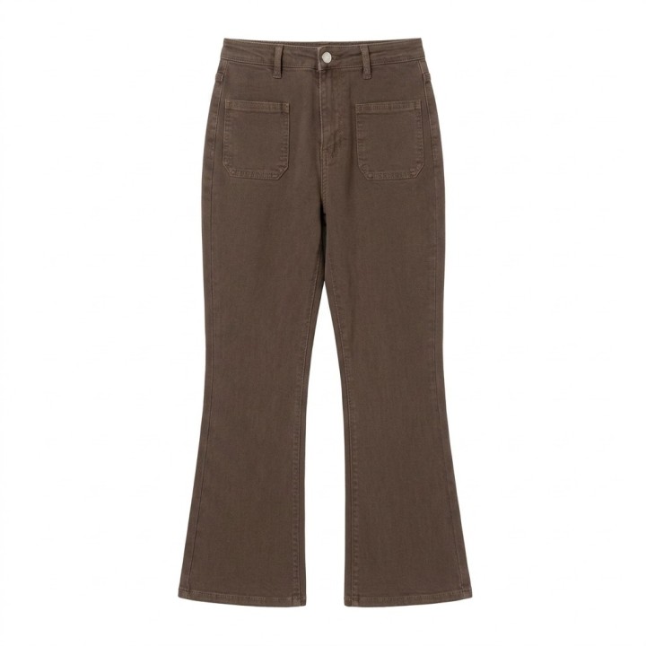 Pantalón Flare Marrón Mujer Bolsillos