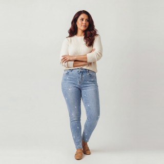 Jeans Skinny Talla Grande Azul con Strass Mujer