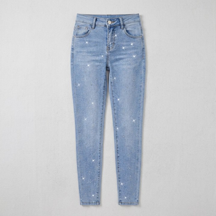 Jeans Skinny Talla Grande Azul con Strass Mujer