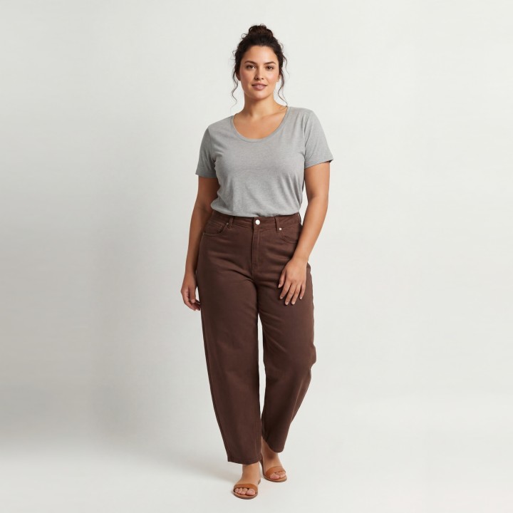 Pantalón Wide Leg Marrón Elástico Mujer