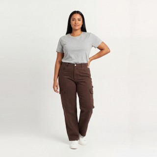 Pantalón Wide Leg Marrón Oscuro Mujer