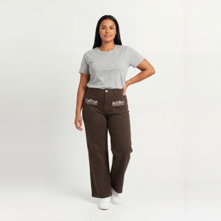 Pantalón Wide Leg Marrón con Bordado Mujer