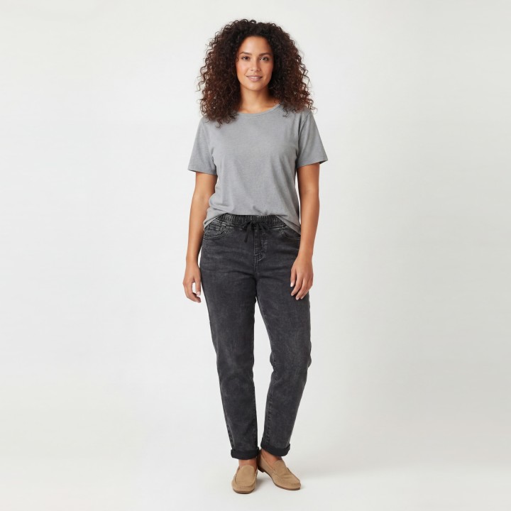 Jeans Mom Talla Grande Gris Mujer