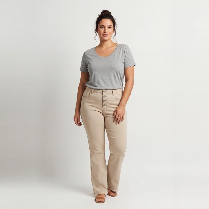 Pantalón Flare Beige Mujer Cintura Alta