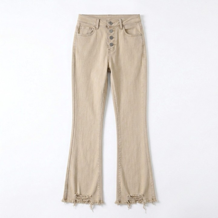 Pantalón Flare Beige Mujer Cintura Alta