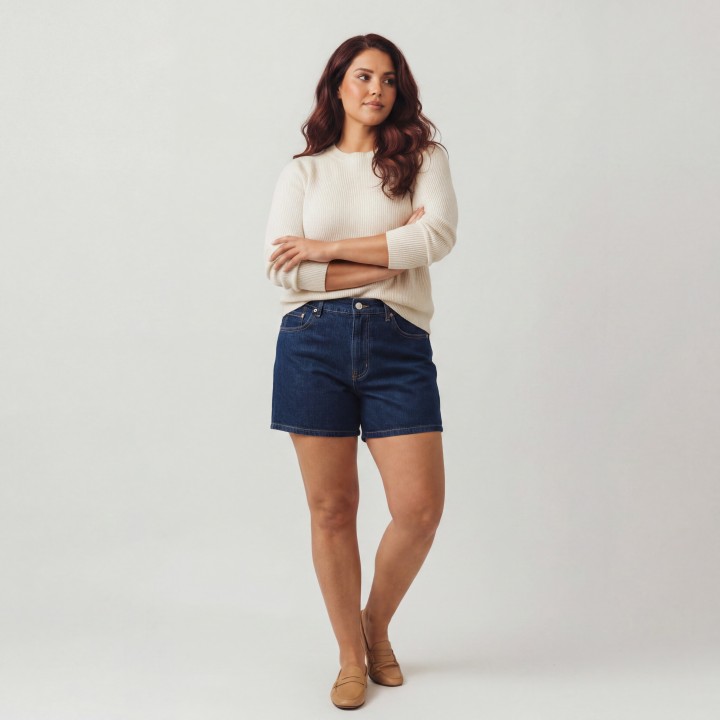 Shorts Vaqueros Azul Marino Mujer Cintura Alta
