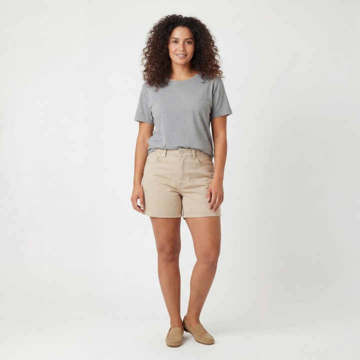 Shorts Vaqueros Beige Mujer Cintura Alta