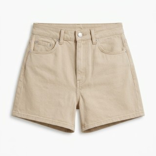 Shorts Vaqueros Beige Mujer Cintura Alta