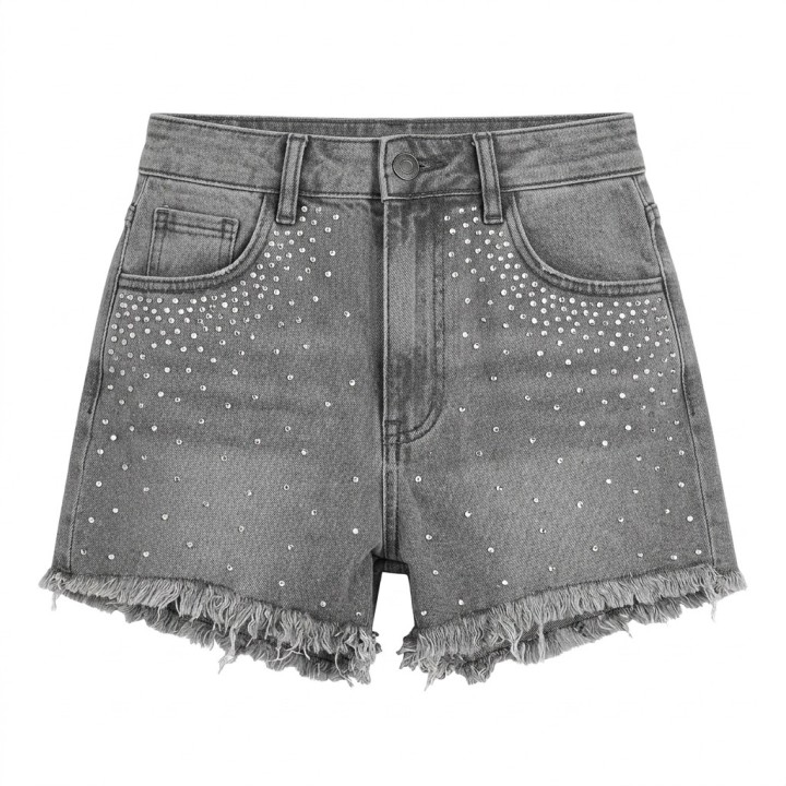 Shorts Vaqueros Grises con Strass Mujer