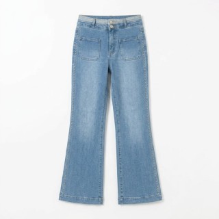 Jeans Wide Leg Azul Claro con Strass Lateral Mujer