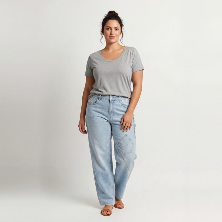 Jeans Wide Leg Mujer Cargo Azul Claro