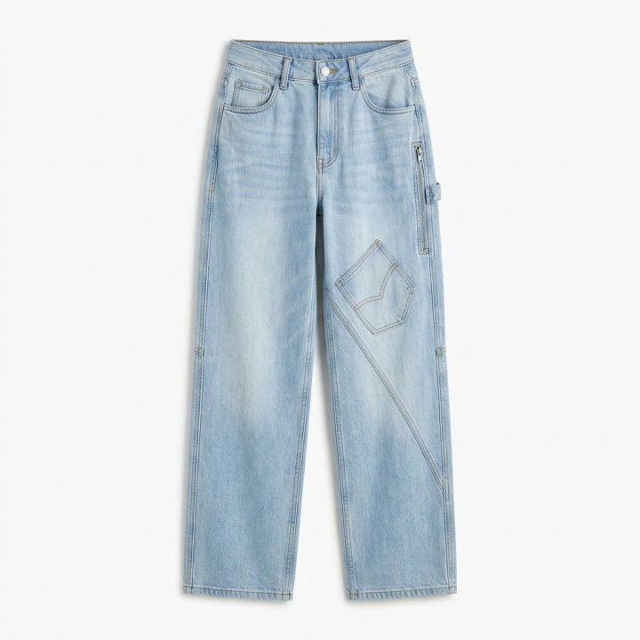 Jeans Wide Leg Mujer Cargo Azul Claro