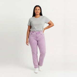 Jeans Rectos Mujer Lila Lavado Piedra