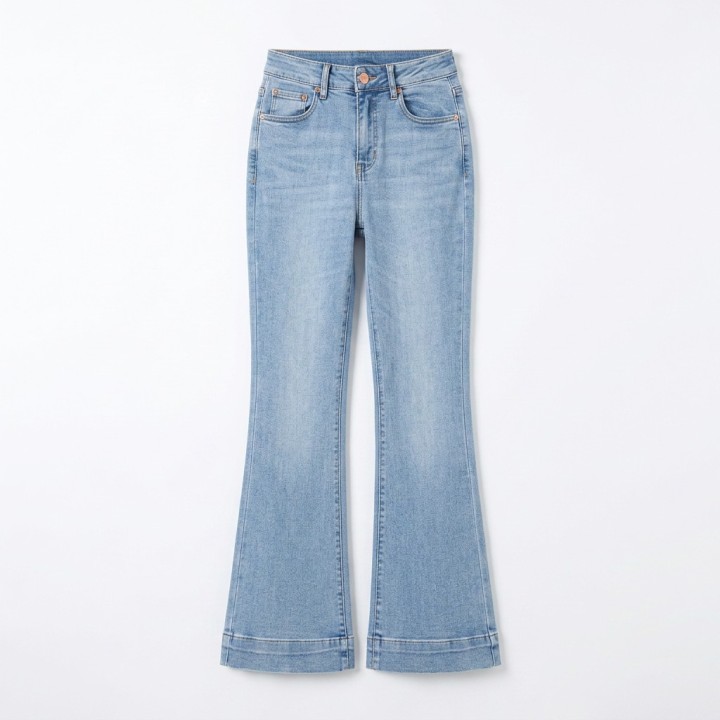 Jeans Flare Mujer Cintura Alta Azul Claro