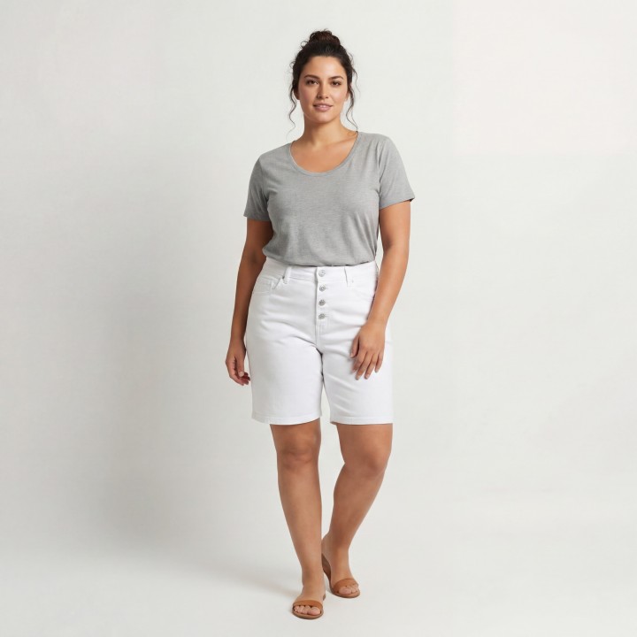 Bermuda Vaquera Mujer Blanca Elástica