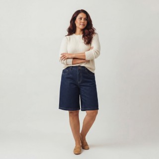 Bermuda Wide Leg Mujer Vaquero Oscuro Talla Grande