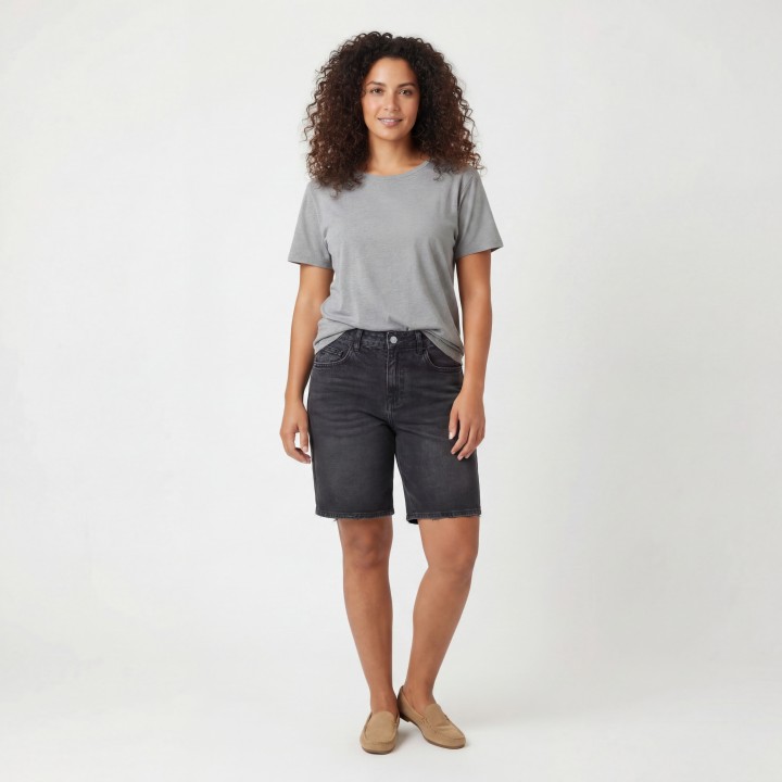 Shorts Vaqueros Mujer Gris Oscuro Elásticos