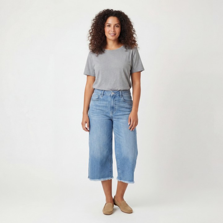 Bermuda Culotte Vaquera Mujer Talla Grande Azul Claro