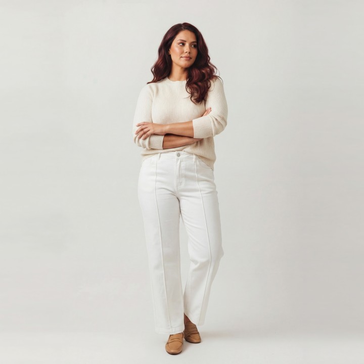 Jeans Wide Leg Mujer Blanco Algodón Wide Leg