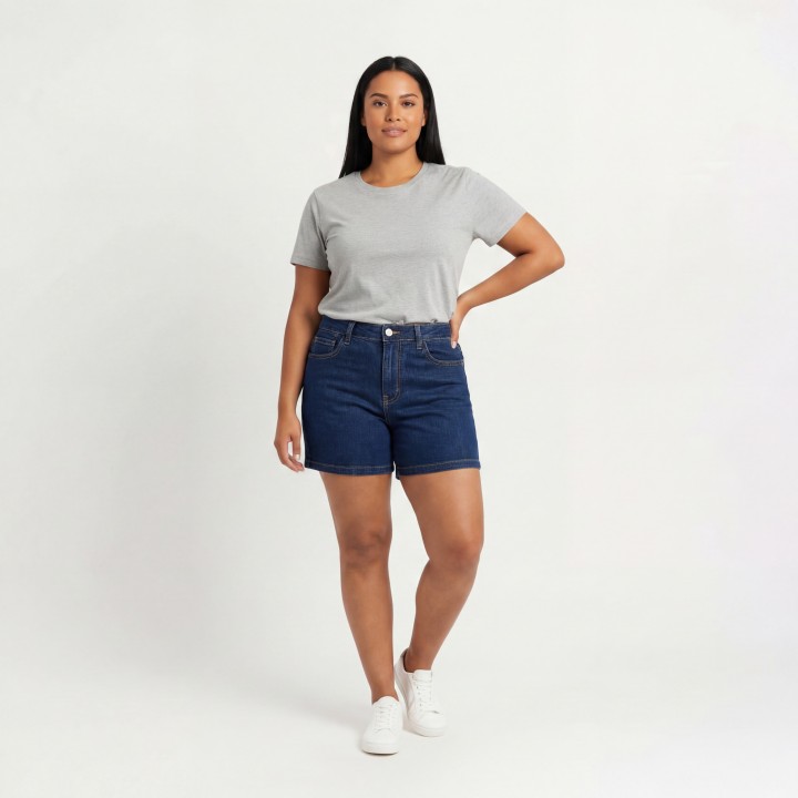 Shorts Vaqueros Mujer Azul Oscuro Cintura Alta