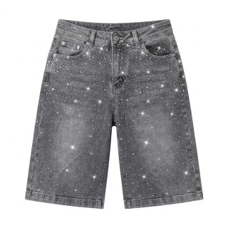 Bermuda Culotte Vaquera Mujer Gris con Strass