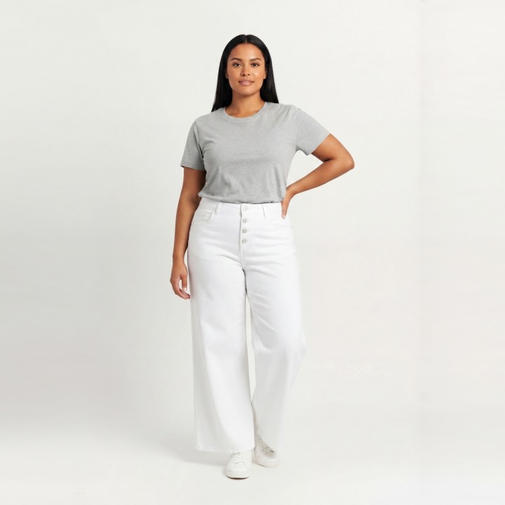 Pantalón Palazzo Mujer Blanco Elástico Soft