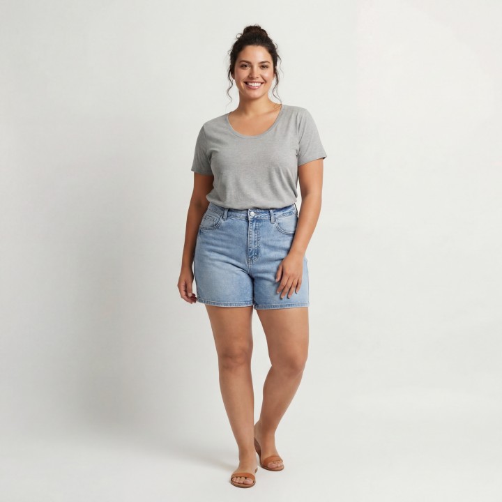 Shorts Vaqueros Mujer Azul Claro Cintura Alta