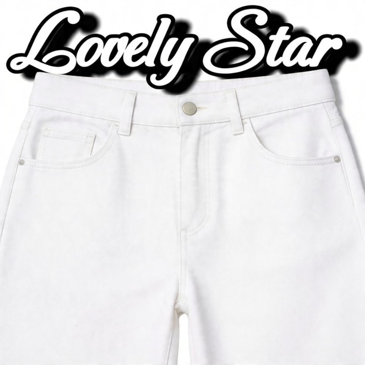 Jeans Wide Leg Mujer Blanco con Bolsillos Strass Rosa