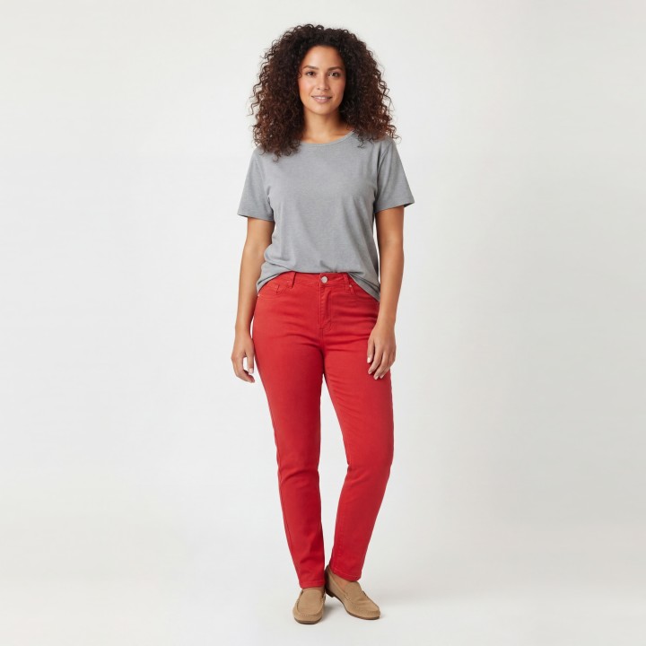 Jeans Ajustados Push Up Mujer Rojo Vivo