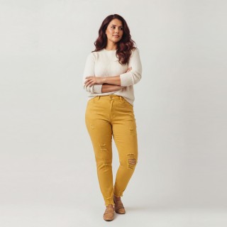 Jeans Skinny Rotos Mujer Amarillo Vivo