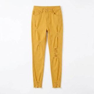 Jeans Skinny Rotos Mujer Amarillo Vivo