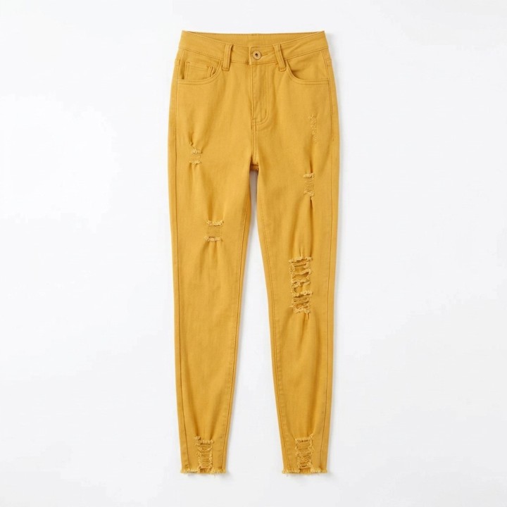 Jeans Skinny Rotos Mujer Amarillo Vivo