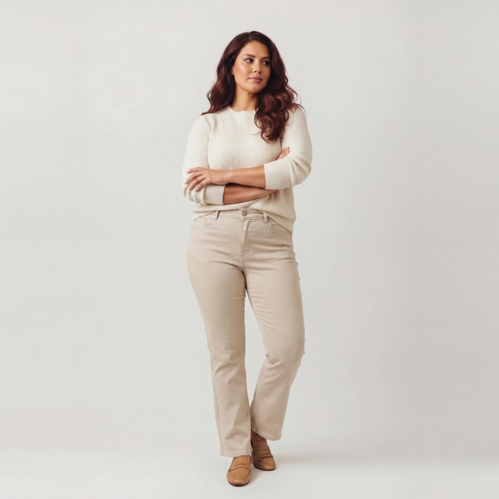 Jeans Rectos Bota Pequeña Mujer Beis Push Up