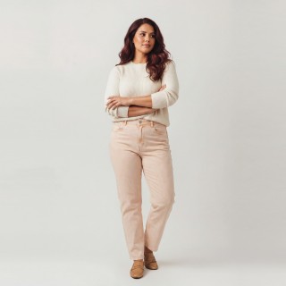 Jeans Rectos Mujer Rosa Lavado Cintura Alta