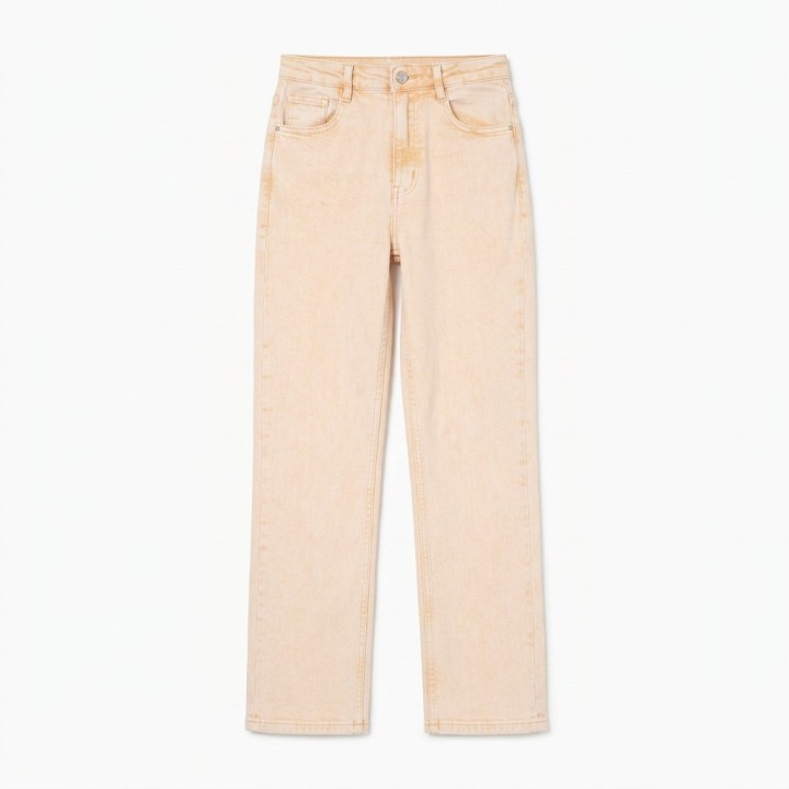 Jeans Rectos Mujer Rosa Lavado Cintura Alta