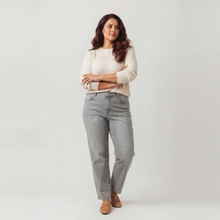 Jeans Mom Mujer Gris Lavado Cintura Alta