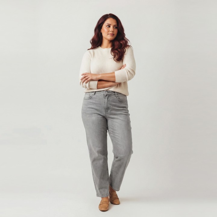 Jeans Mom Mujer Gris Lavado Cintura Alta