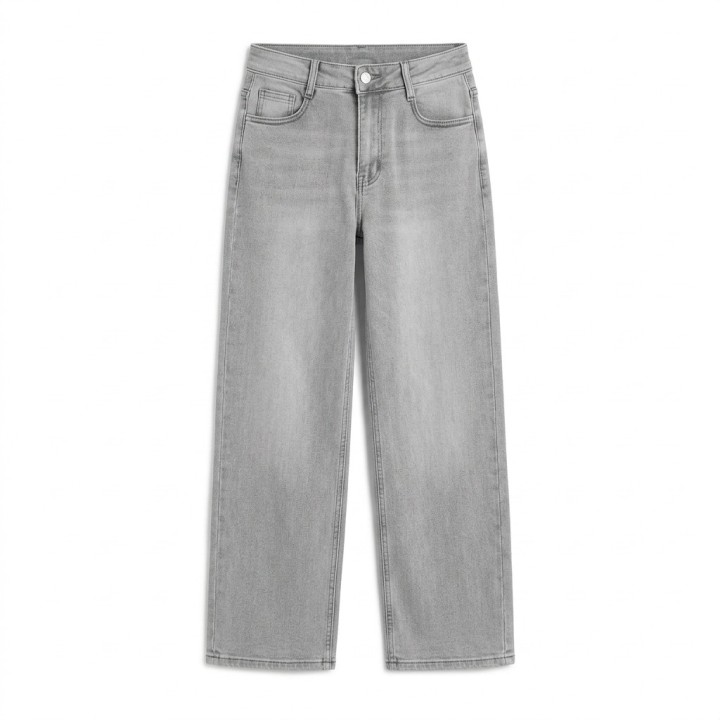 Jeans Mom Mujer Gris Lavado Cintura Alta