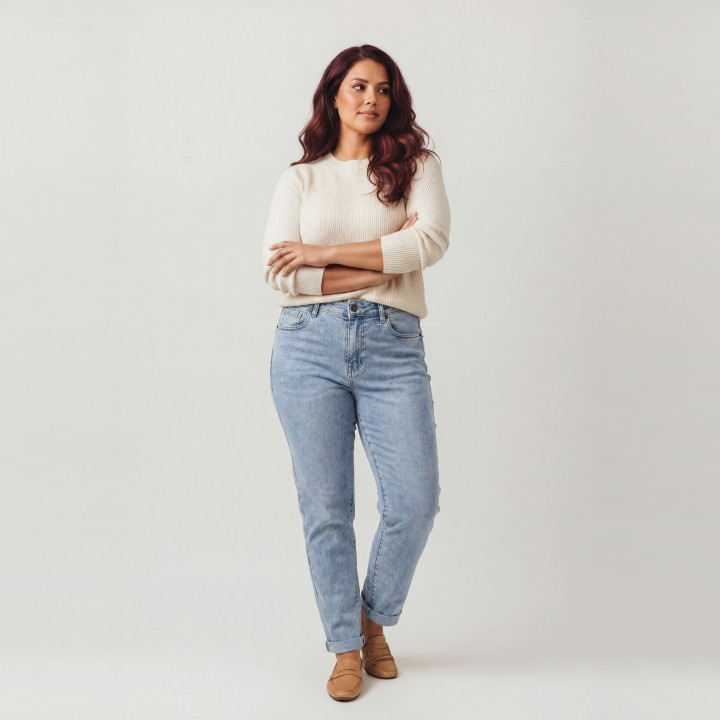 Jeans Rectos Push Up Mujer Azul Claro Lavado