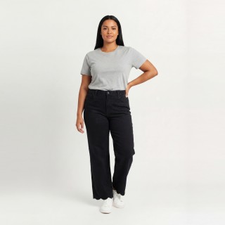 Jeans Wide Leg Mujer Negro con Bordado Floral Bajo