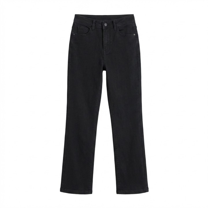 Jeans Rectos Mujer Negro Talla Grande Cintura Alta