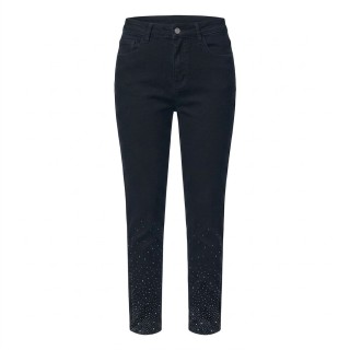 Jeans Skinny Mujer Negro con Strass en el Bajo Talla Grande